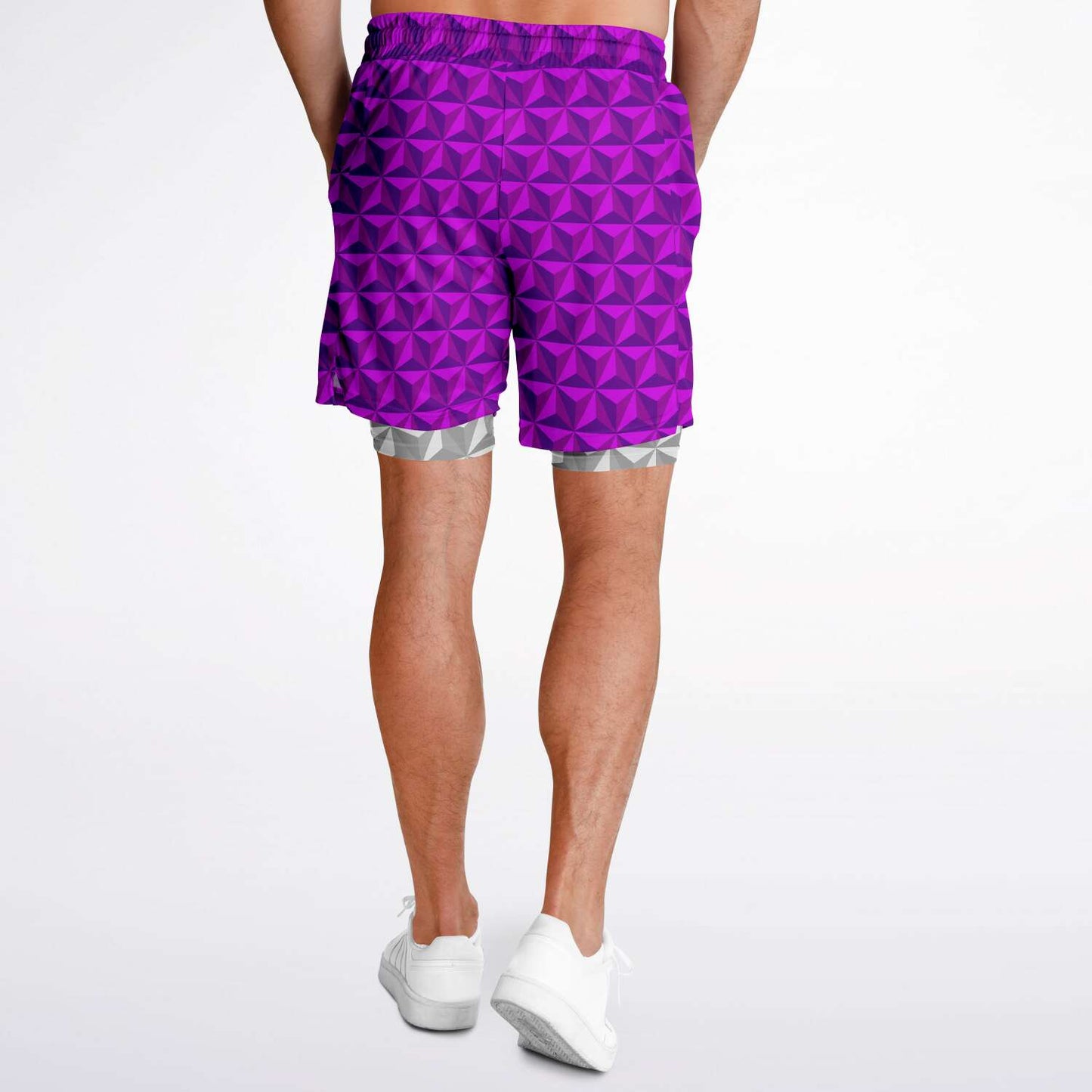 Pink & Grey Spaceship Men's Double Layer Pocket Shorts