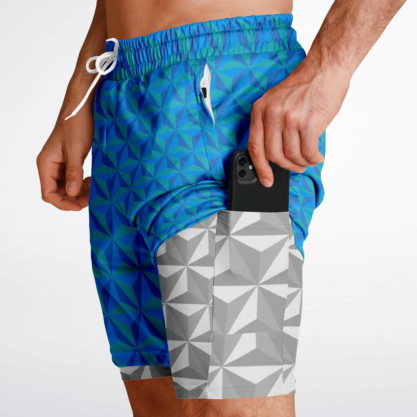 Blue & Grey Spaceship Men's Double Layer Pocket Shorts