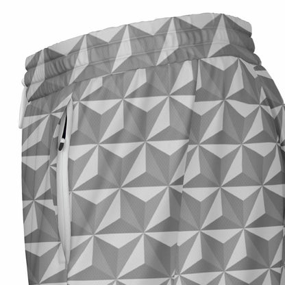 Grey & Pink Spaceship Men's Double Layer Pocket Shorts