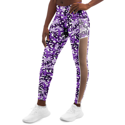 Purple Ribbon Mesh Pocket Leggings