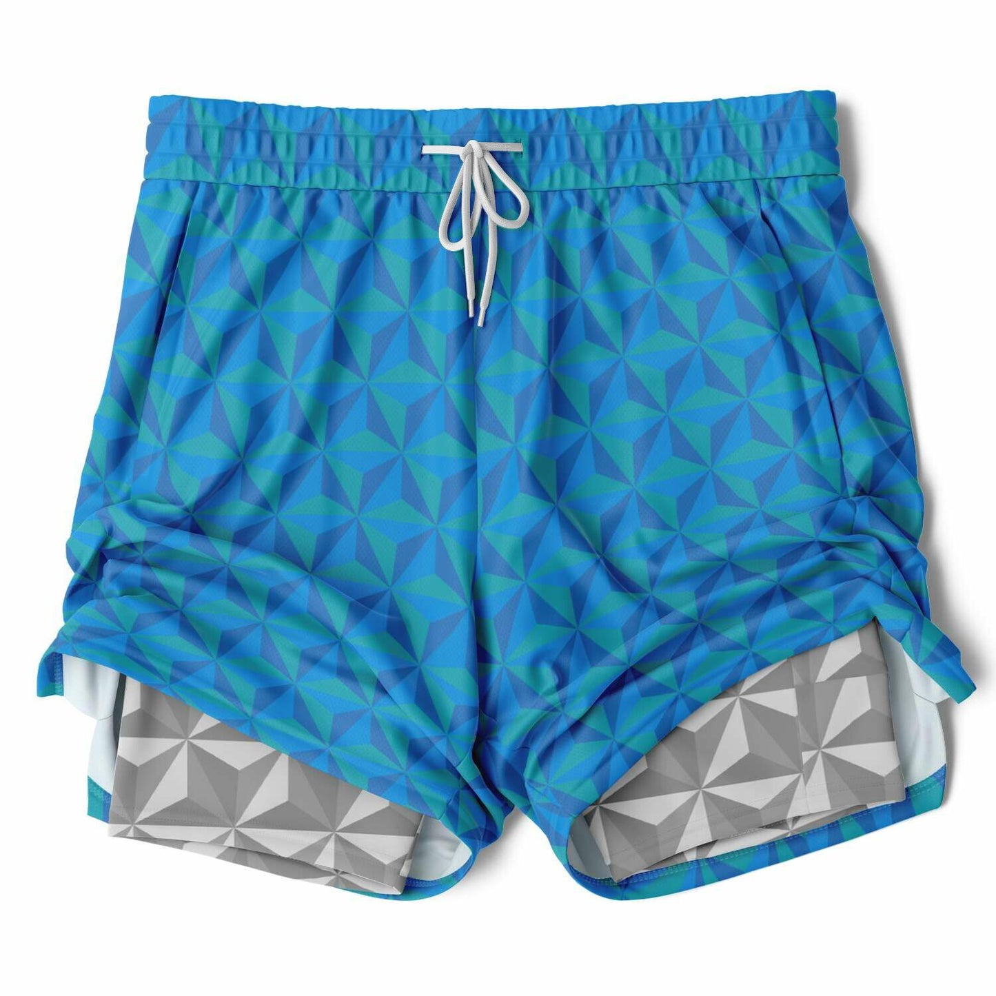 Blue & Grey Spaceship Men's Double Layer Pocket Shorts