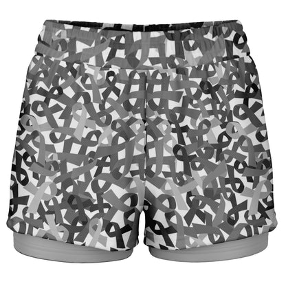 Grey Cancer Ribbon Double Layer Pocket Shorts