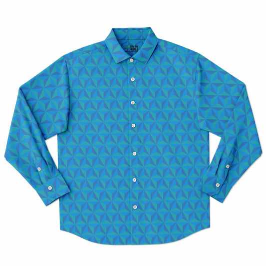 Spaceship Earth Long Sleeve Button Down Shirt - Blue