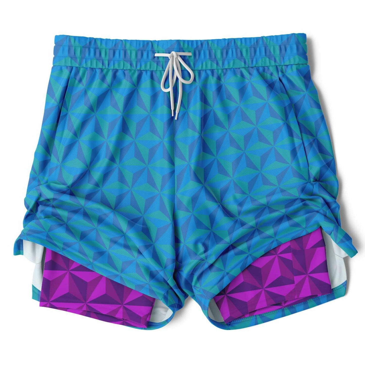 Blue & Pink Spaceship Men's Double Layer Pocket Shorts