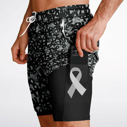 Black Ribbon Men's Double Layer Athletic Shorts