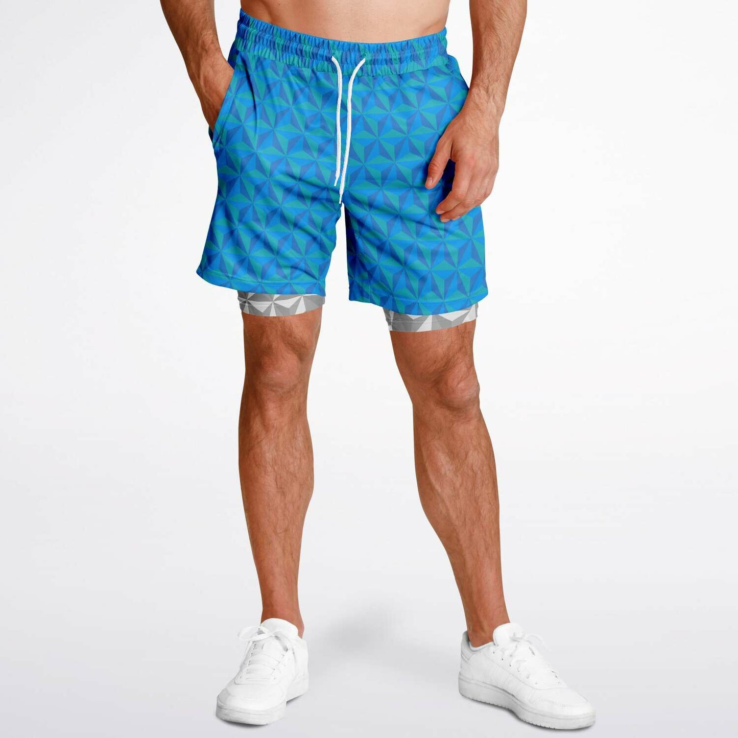 Blue & Grey Spaceship Men's Double Layer Pocket Shorts