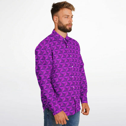 Spaceship Earth Long Sleeve Button Down Shirt - Pink