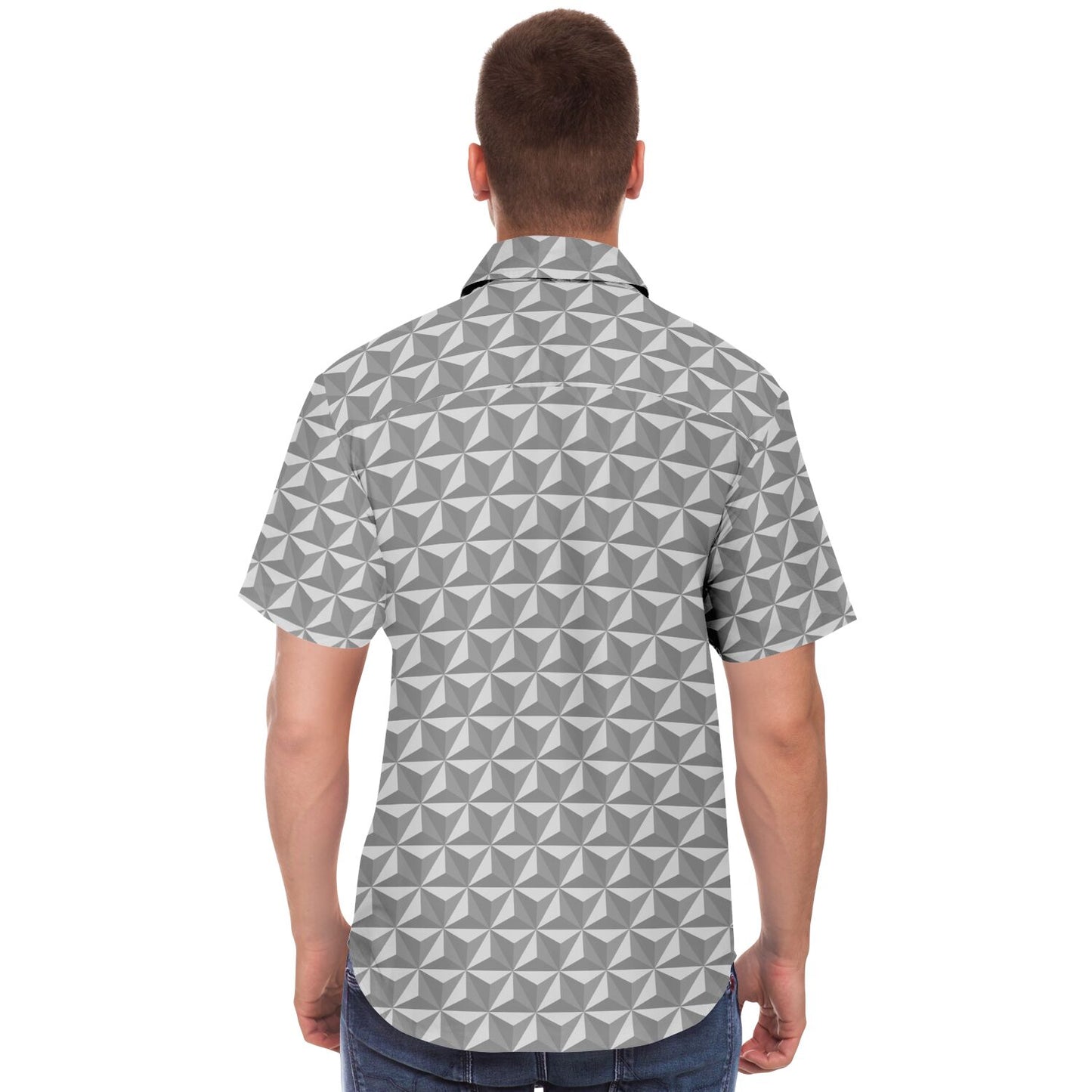 Spaceship Earth Short Sleeve Button Down Shirt - Grey