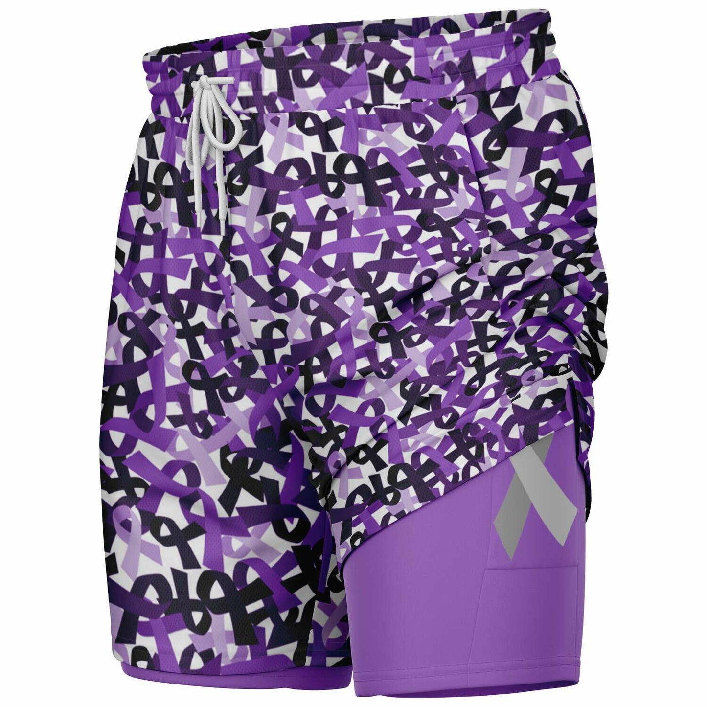 Purple Ribbon Men's Double Layer Athletic Shorts