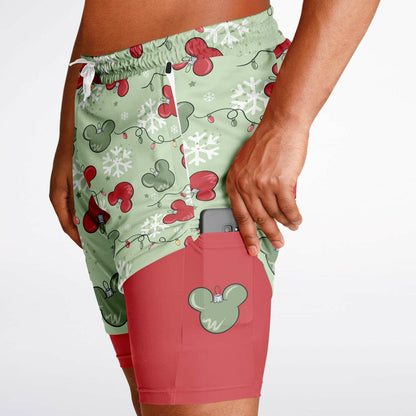 Christmas Lights Men's Double Layer Pocket Shorts