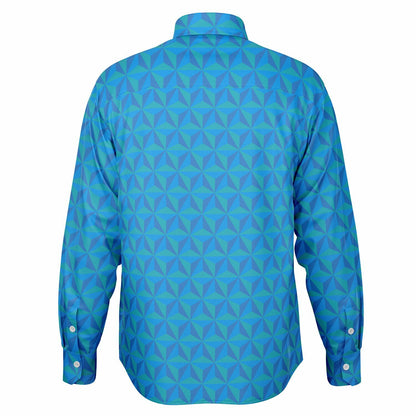 Spaceship Earth Long Sleeve Button Down Shirt - Blue