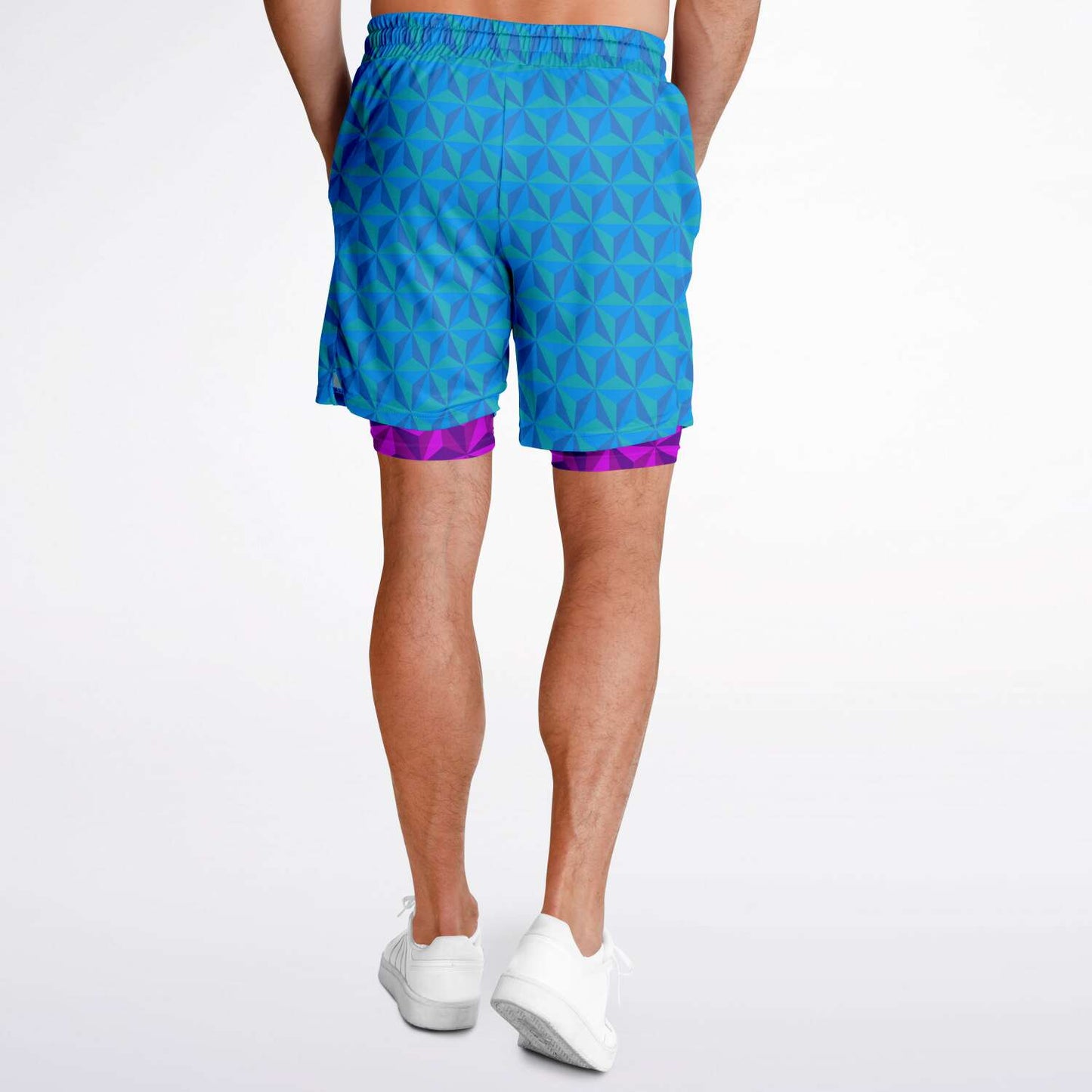 Blue & Pink Spaceship Men's Double Layer Pocket Shorts