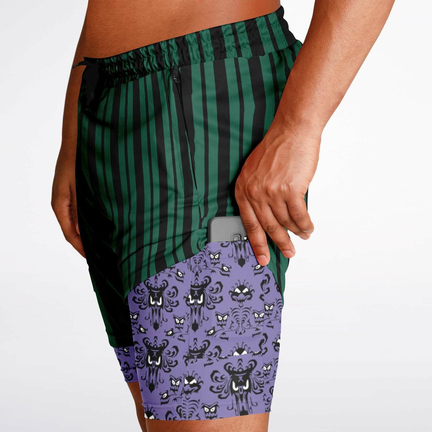 Haunted Green Wallpaper Men's Double Layer Shorts