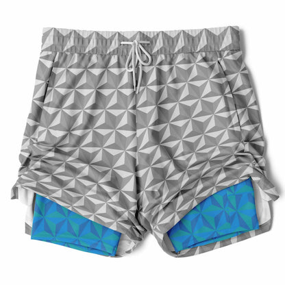 Grey & Blue Spaceship Men's Double Layer Pocket Shorts