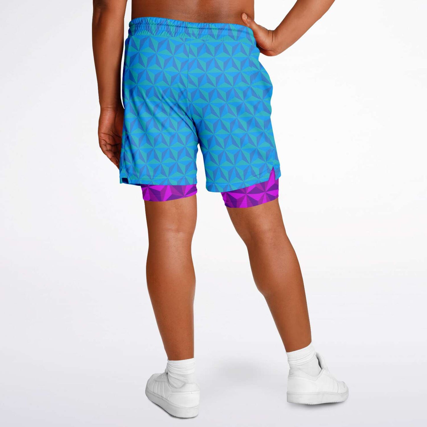 Blue & Pink Spaceship Men's Double Layer Pocket Shorts