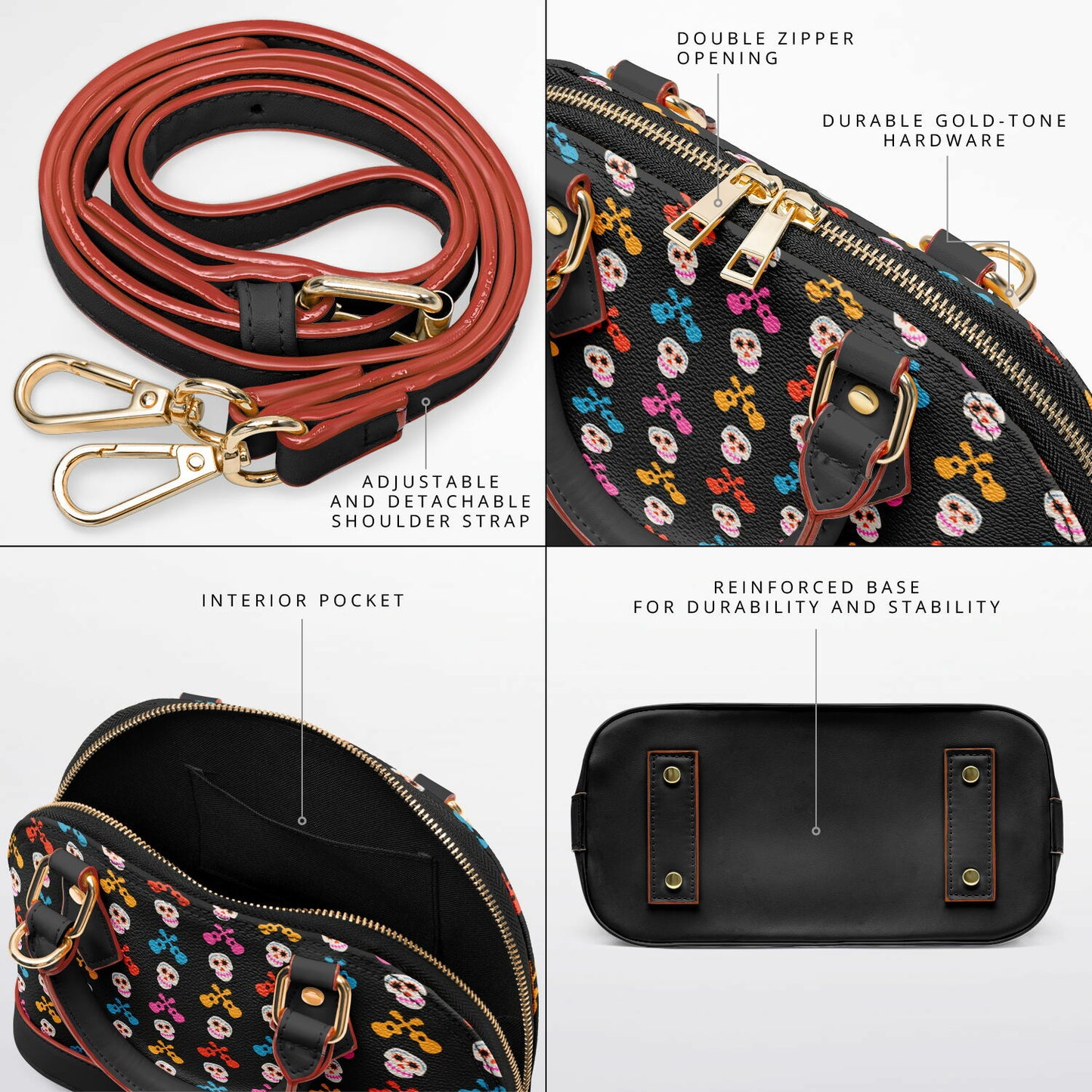 Skulls & Guitars Dome Satchel Handbag