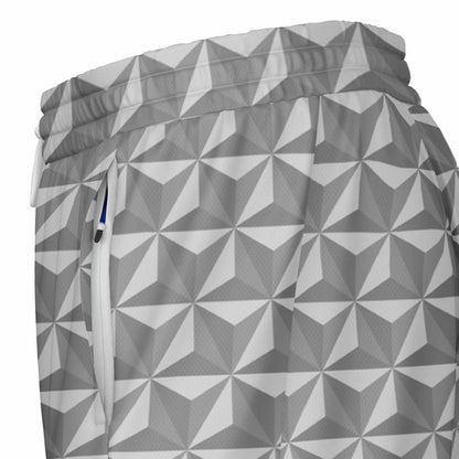 Grey & Blue Spaceship Men's Double Layer Pocket Shorts