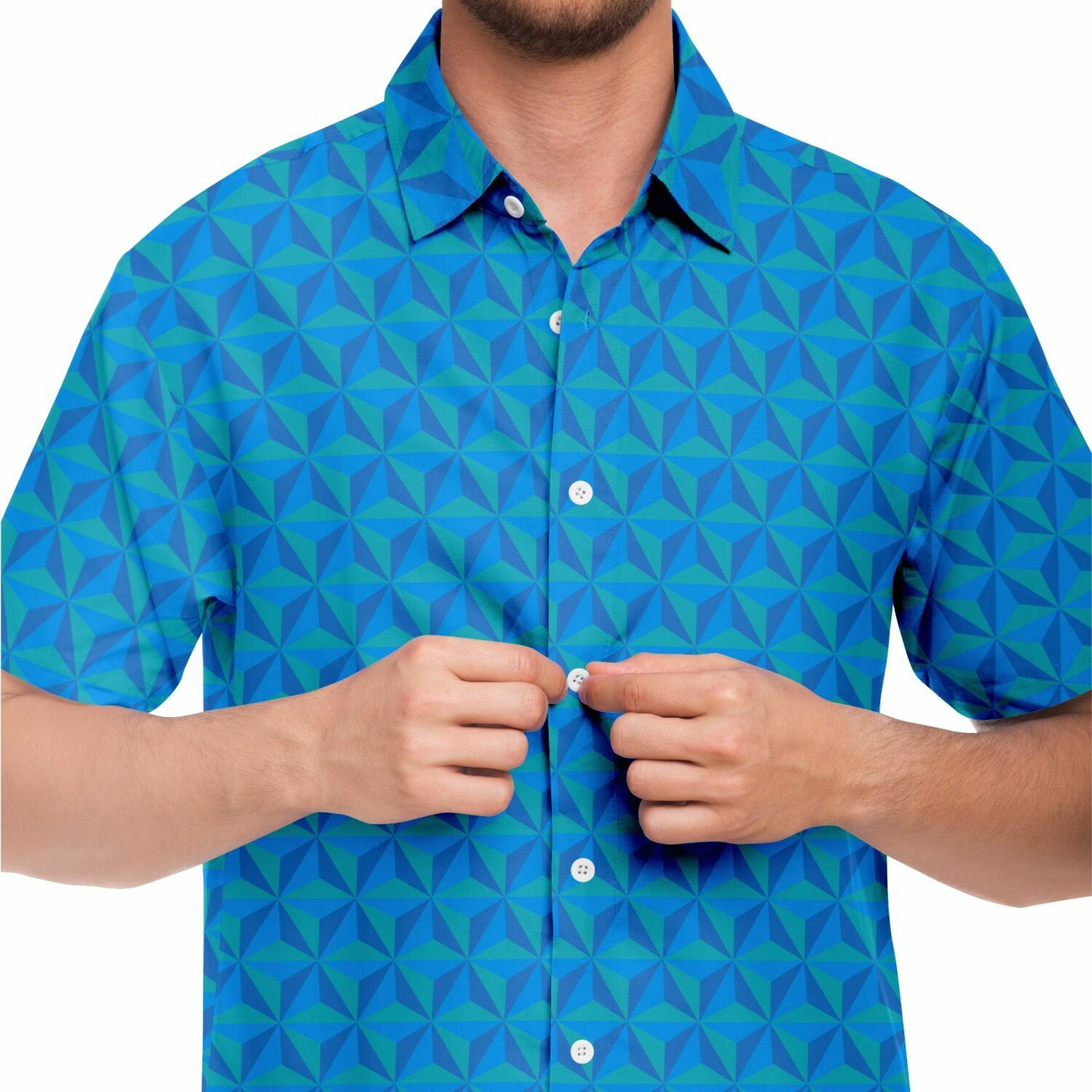 Spaceship Earth Short Sleeve Button Down Shirt  - Blue