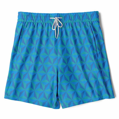 Blue & Pink Spaceship Men's Double Layer Pocket Shorts