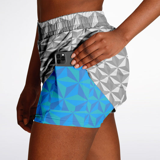 Spaceship Earth Double Layer Shorts - Grey & Blue