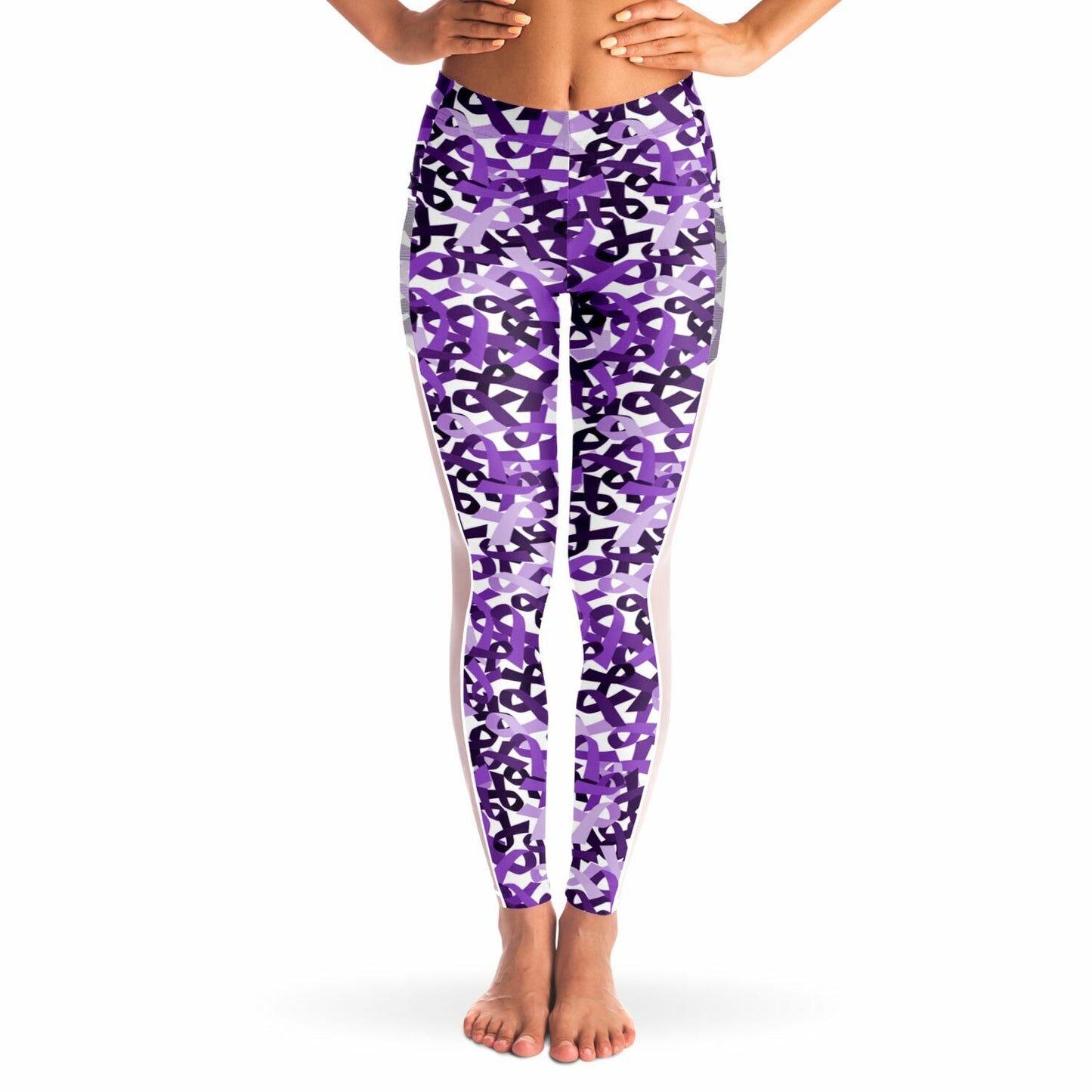 Purple Ribbon Mesh Pocket Leggings