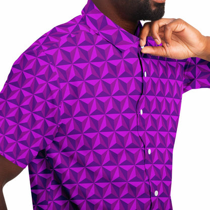 Spaceship Earth Short Sleeve Button Down Shirt - Pink