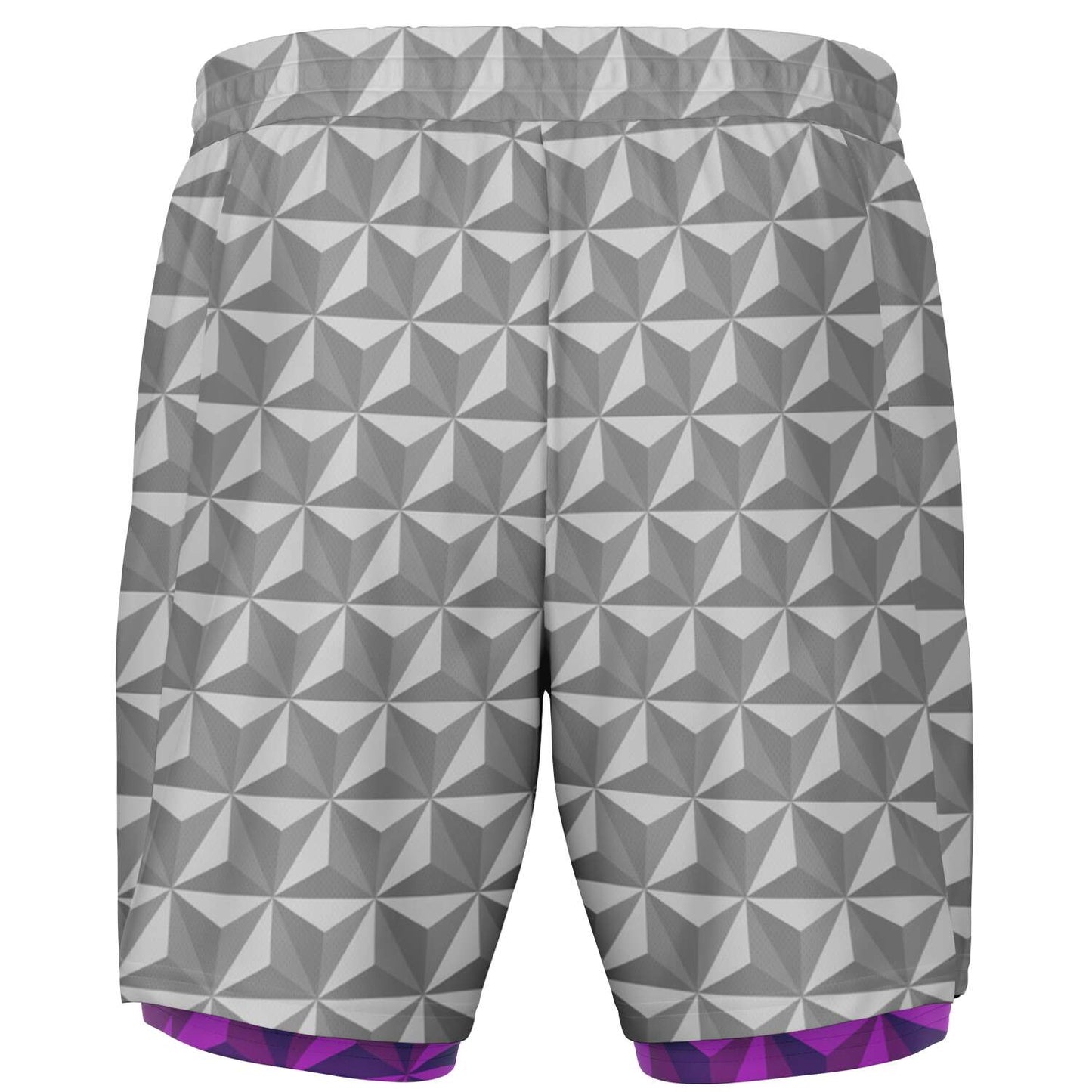 Grey & Pink Spaceship Men's Double Layer Pocket Shorts