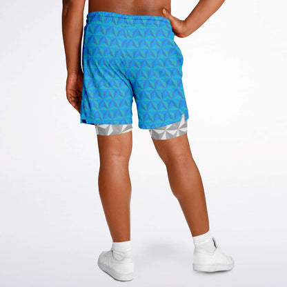 Blue & Grey Spaceship Men's Double Layer Pocket Shorts