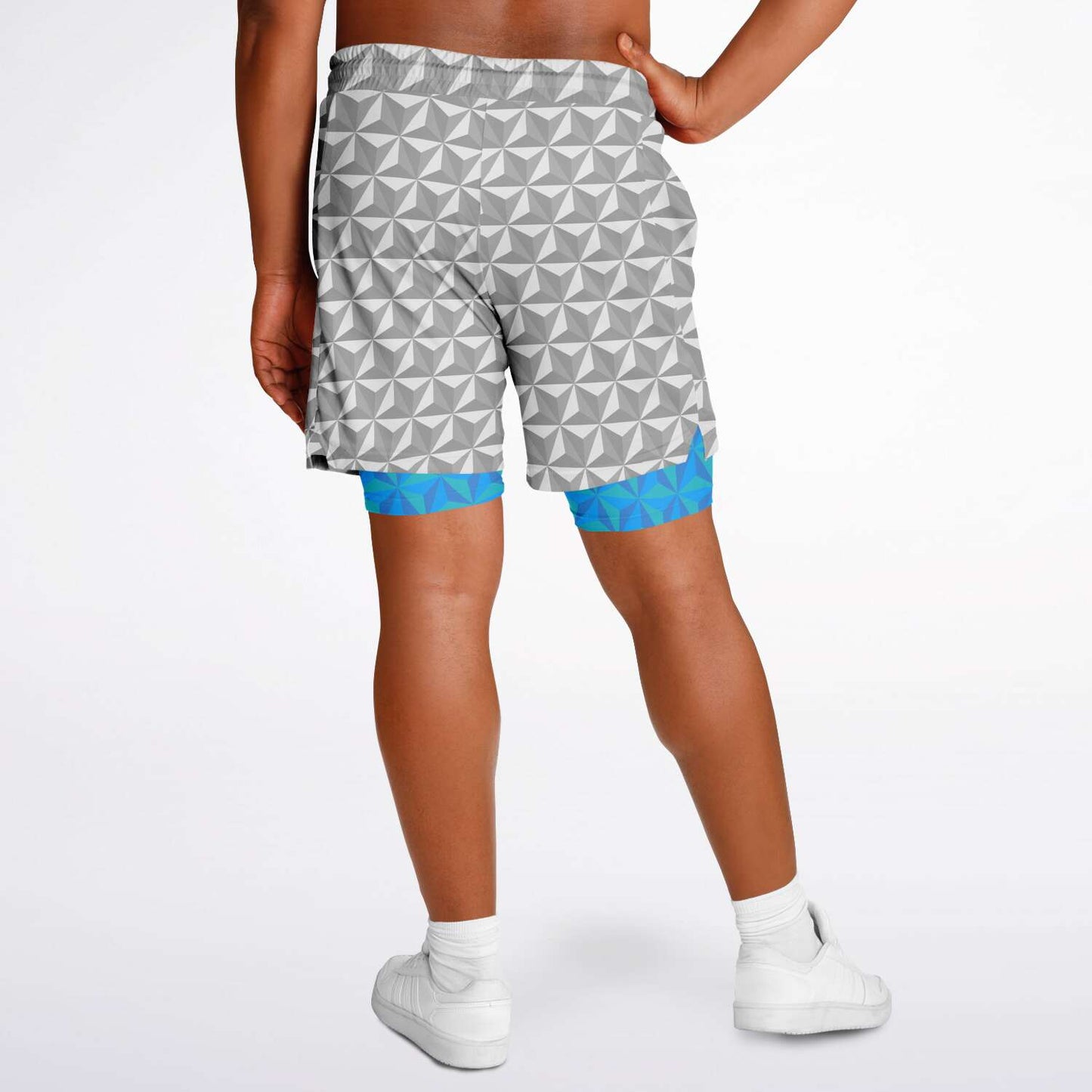 Grey & Blue Spaceship Men's Double Layer Pocket Shorts