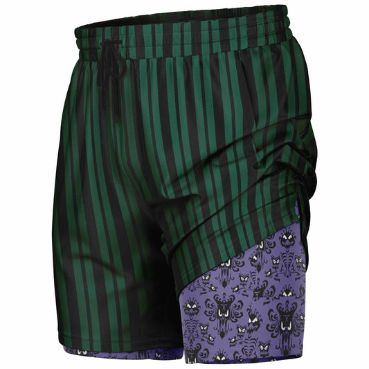 Haunted Mansion Green Wallpaper Men's Double Layer Shorts