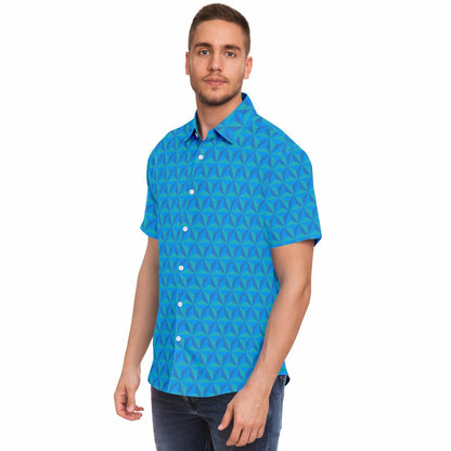 Spaceship Earth Short Sleeve Button Down Shirt  - Blue