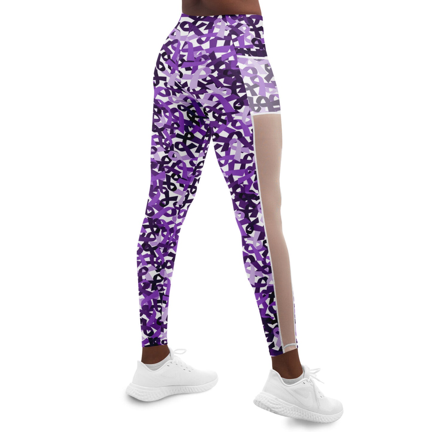 Purple Ribbon Mesh Pocket Leggings