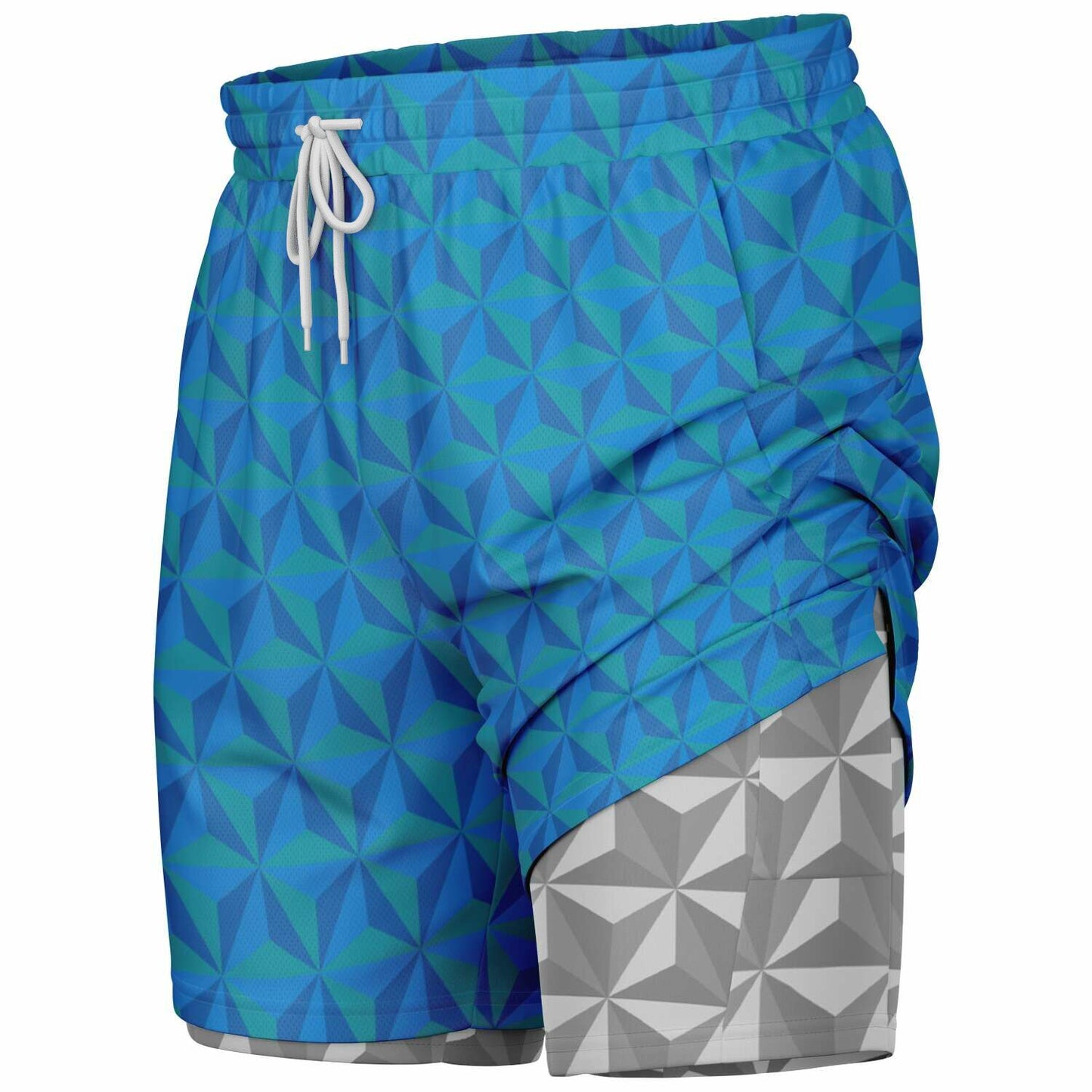 Blue & Grey Spaceship Men's Double Layer Pocket Shorts