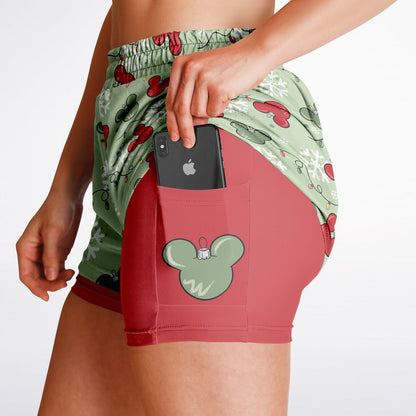 Christmas Lights Double Layer Pocket Shorts