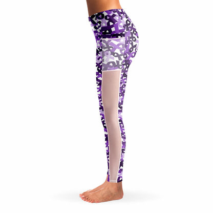 Purple Ribbon Mesh Pocket Leggings