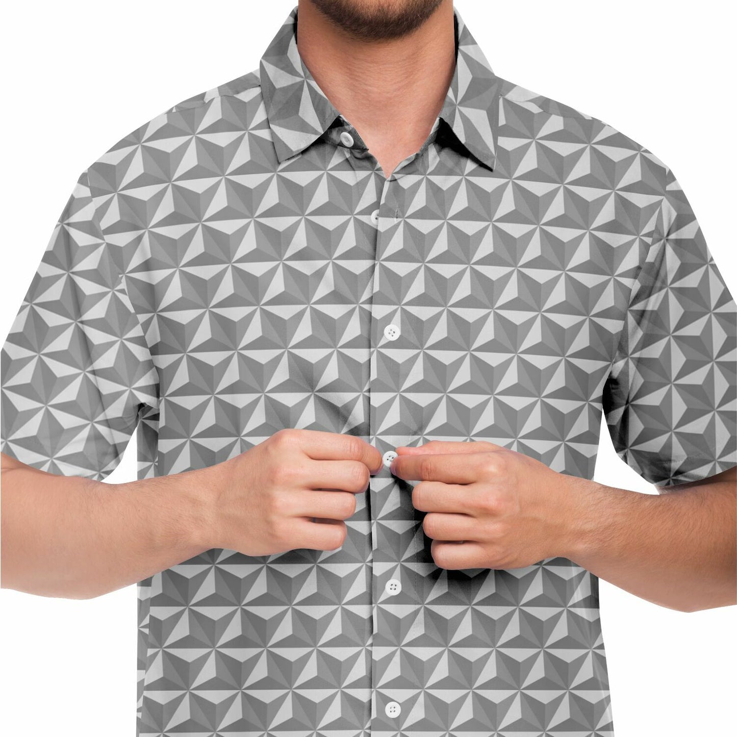 Spaceship Earth Short Sleeve Button Down Shirt - Grey