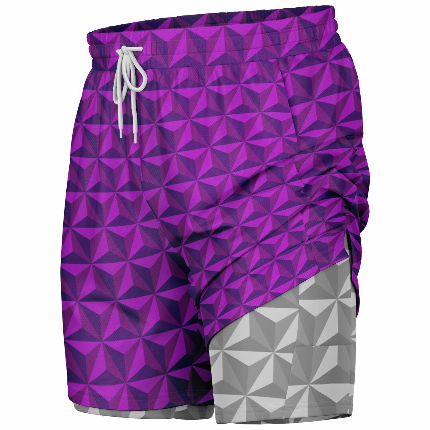 Pink & Grey Spaceship Men's Double Layer Pocket Shorts