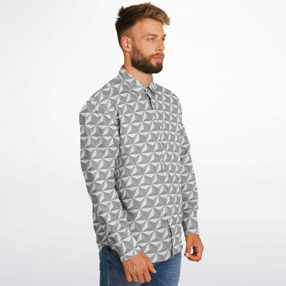 Spaceship Earth Long Sleeve Button Down Shirt - Grey