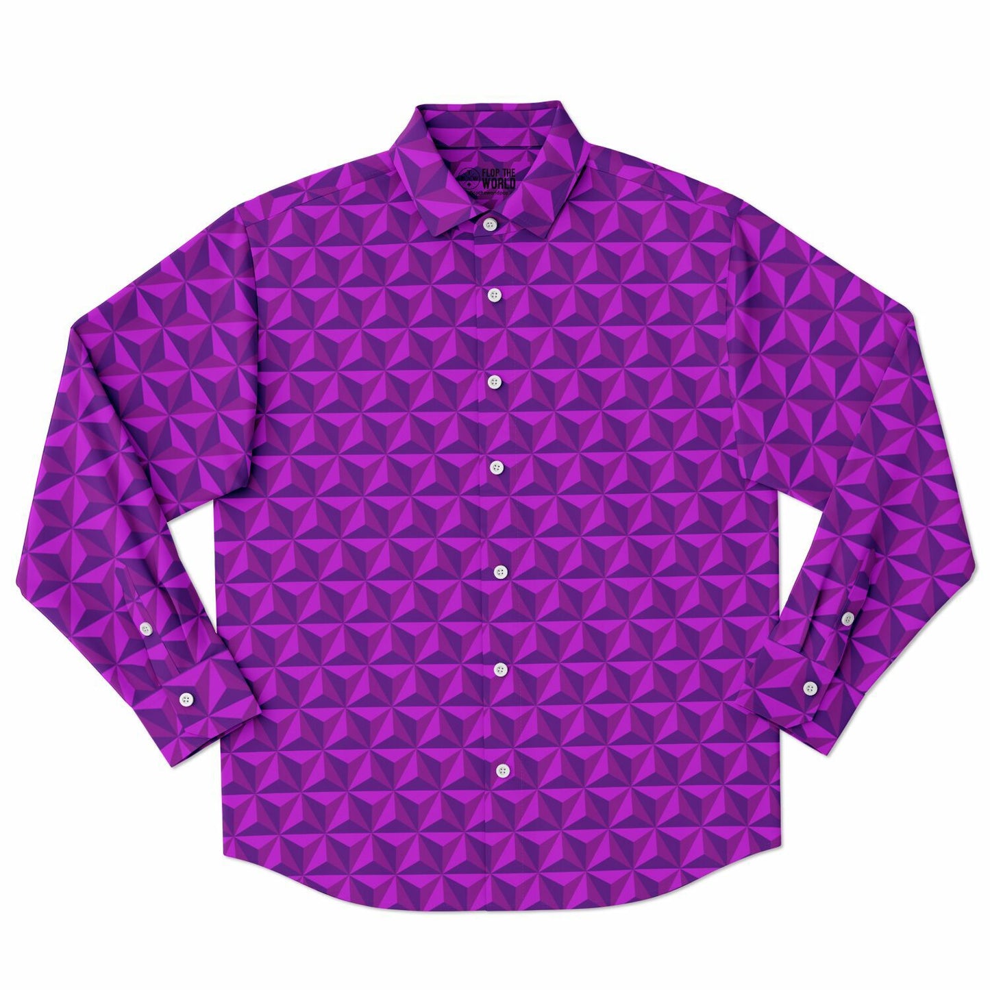 Spaceship Earth Long Sleeve Button Down Shirt - Pink