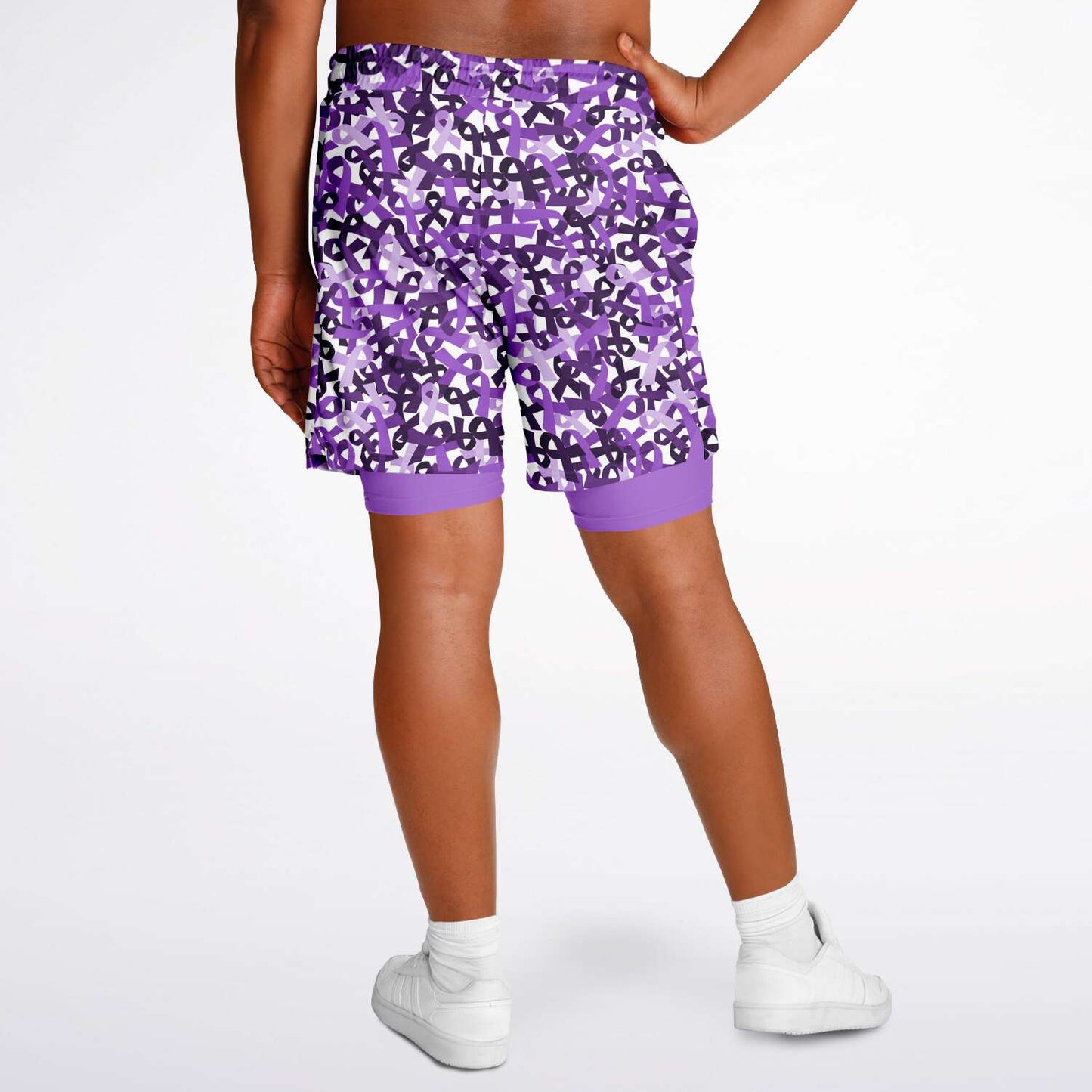 Purple Ribbon Men's Double Layer Athletic Shorts