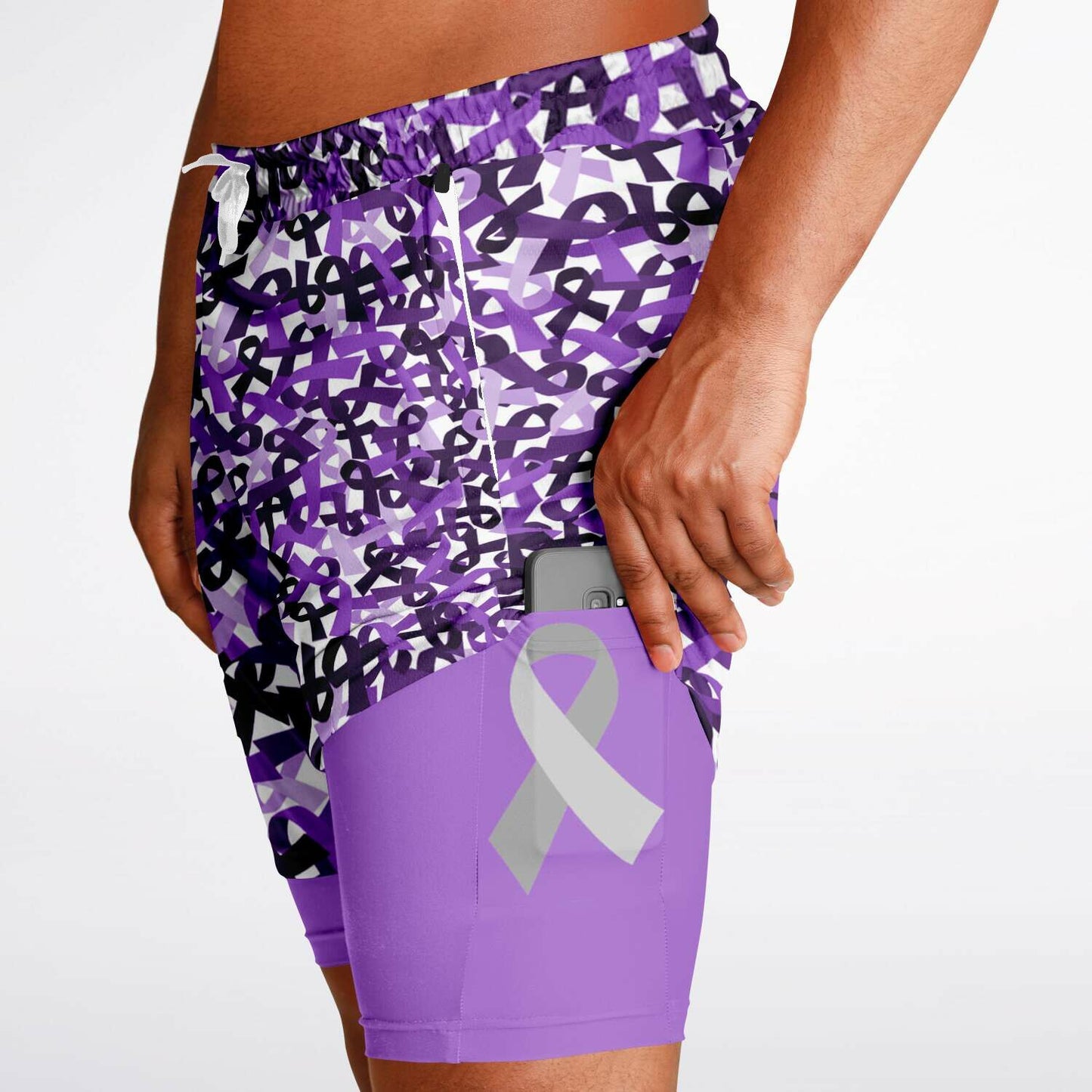 Purple Ribbon Men's Double Layer Athletic Shorts