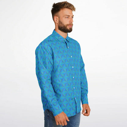 Spaceship Earth Long Sleeve Button Down Shirt - Blue