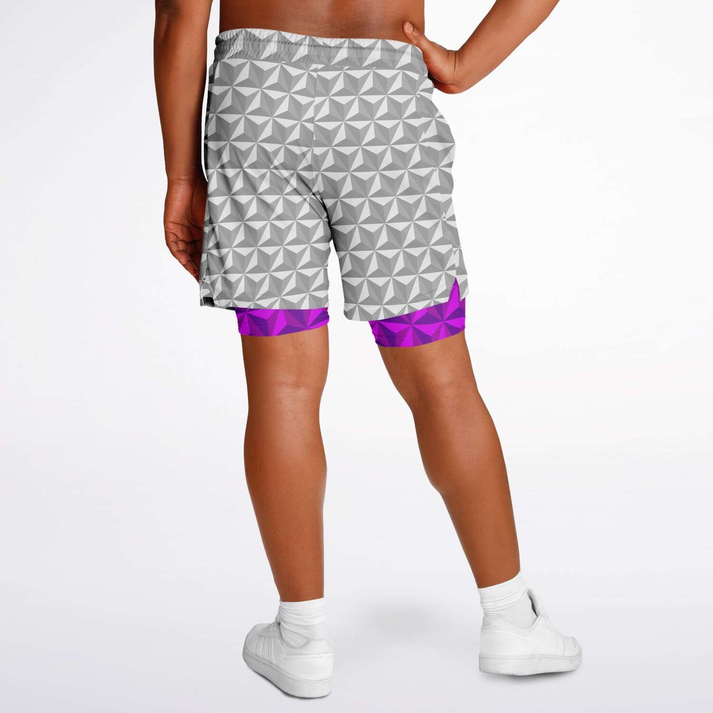 Grey & Pink Spaceship Men's Double Layer Pocket Shorts