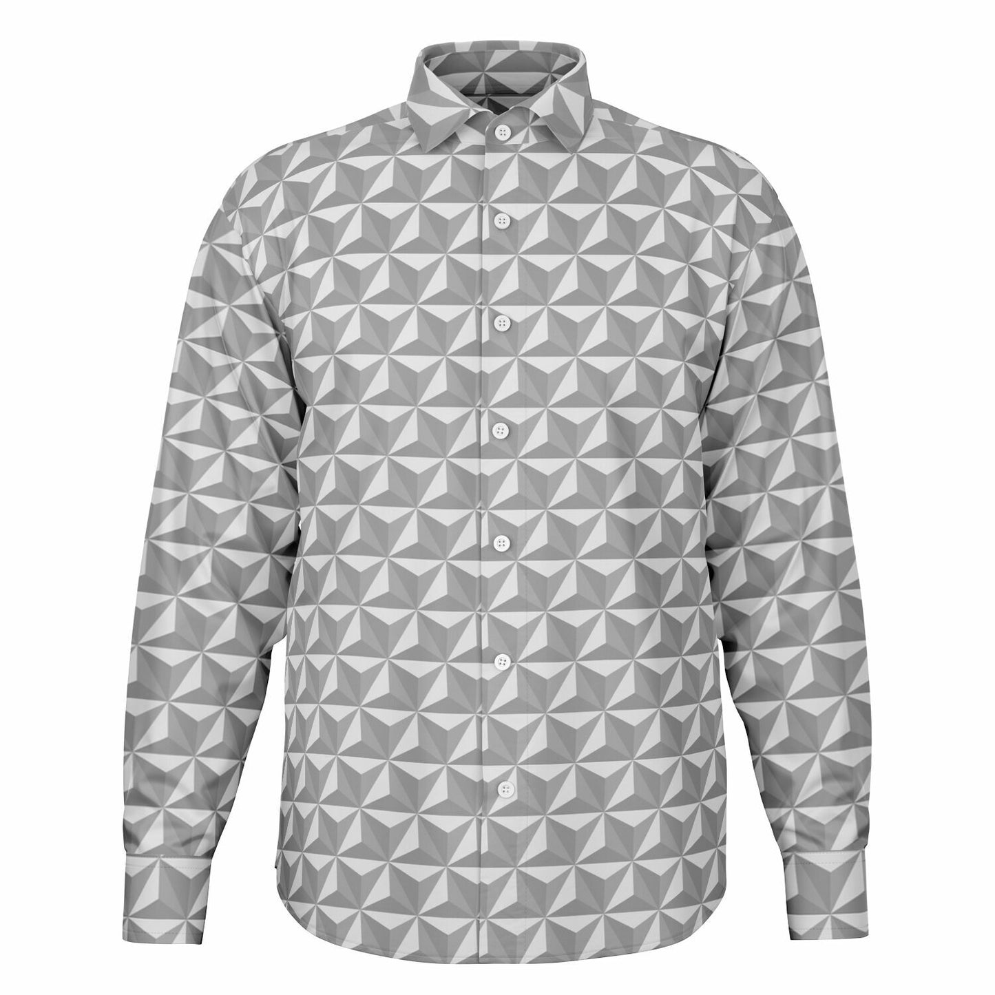 Spaceship Earth Long Sleeve Button Down Shirt - Grey