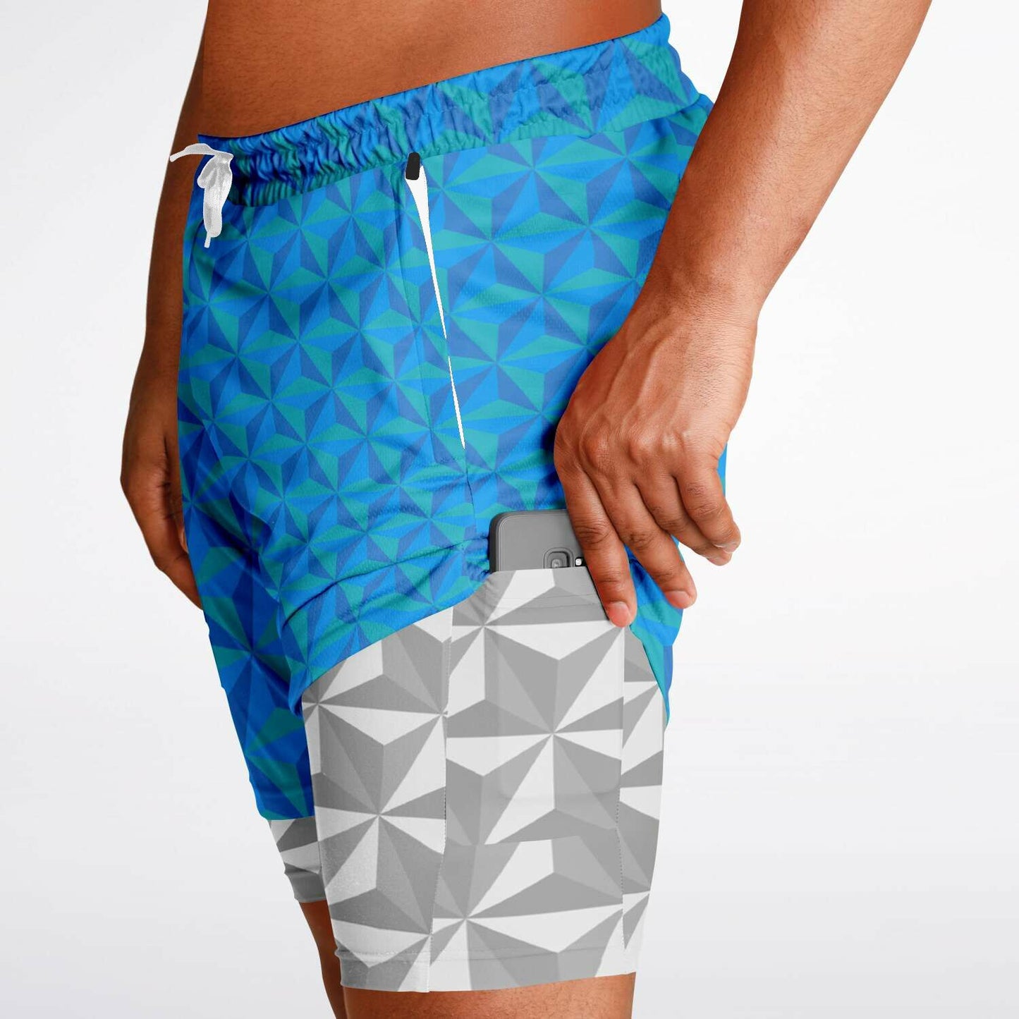 Blue & Grey Spaceship Men's Double Layer Pocket Shorts