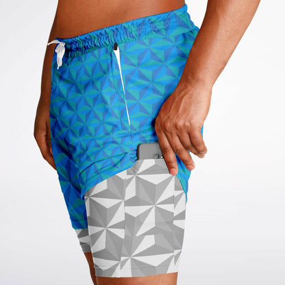Blue & Grey Spaceship Men's Double Layer Pocket Shorts