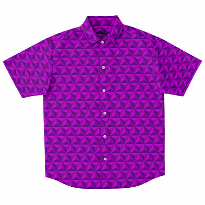 Spaceship Earth Short Sleeve Button Down Shirt - Pink