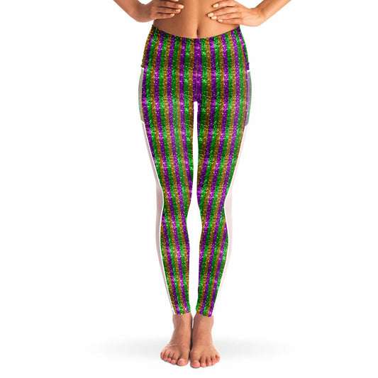 Mardi Gras Glitter Print Mesh Pocket Legging