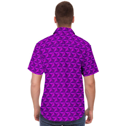 Spaceship Earth Short Sleeve Button Down Shirt - Pink