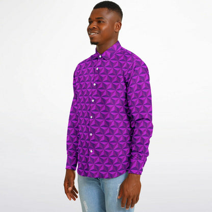 Spaceship Earth Long Sleeve Button Down Shirt - Pink